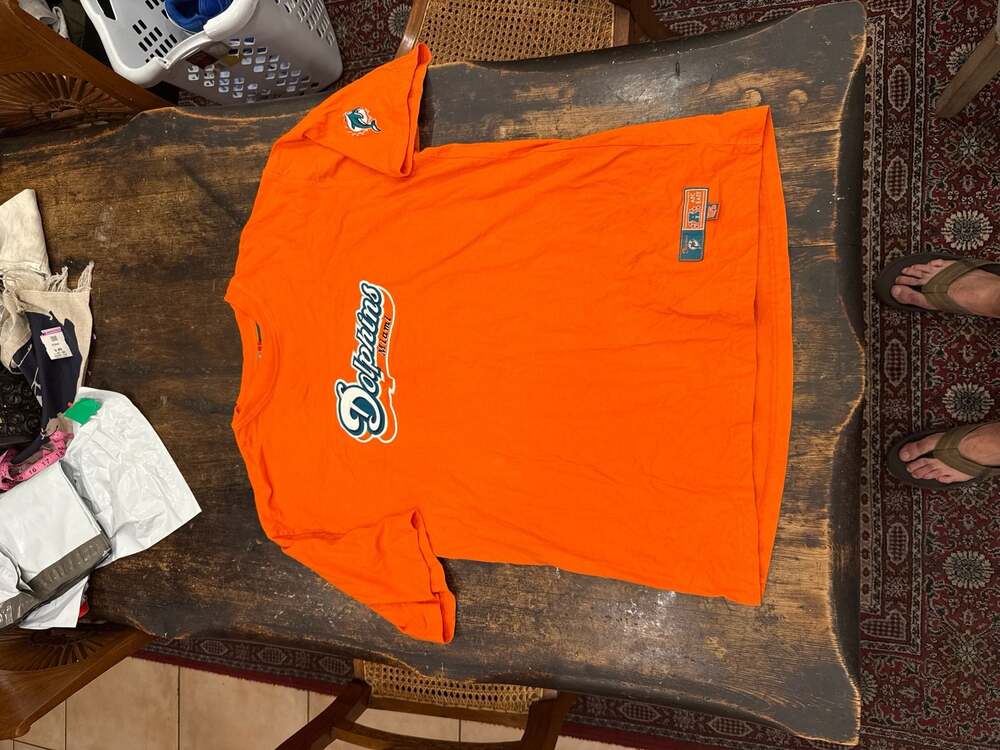 Vintage Miami Dolphins NFL Embroidered Script Orange T-Shirt